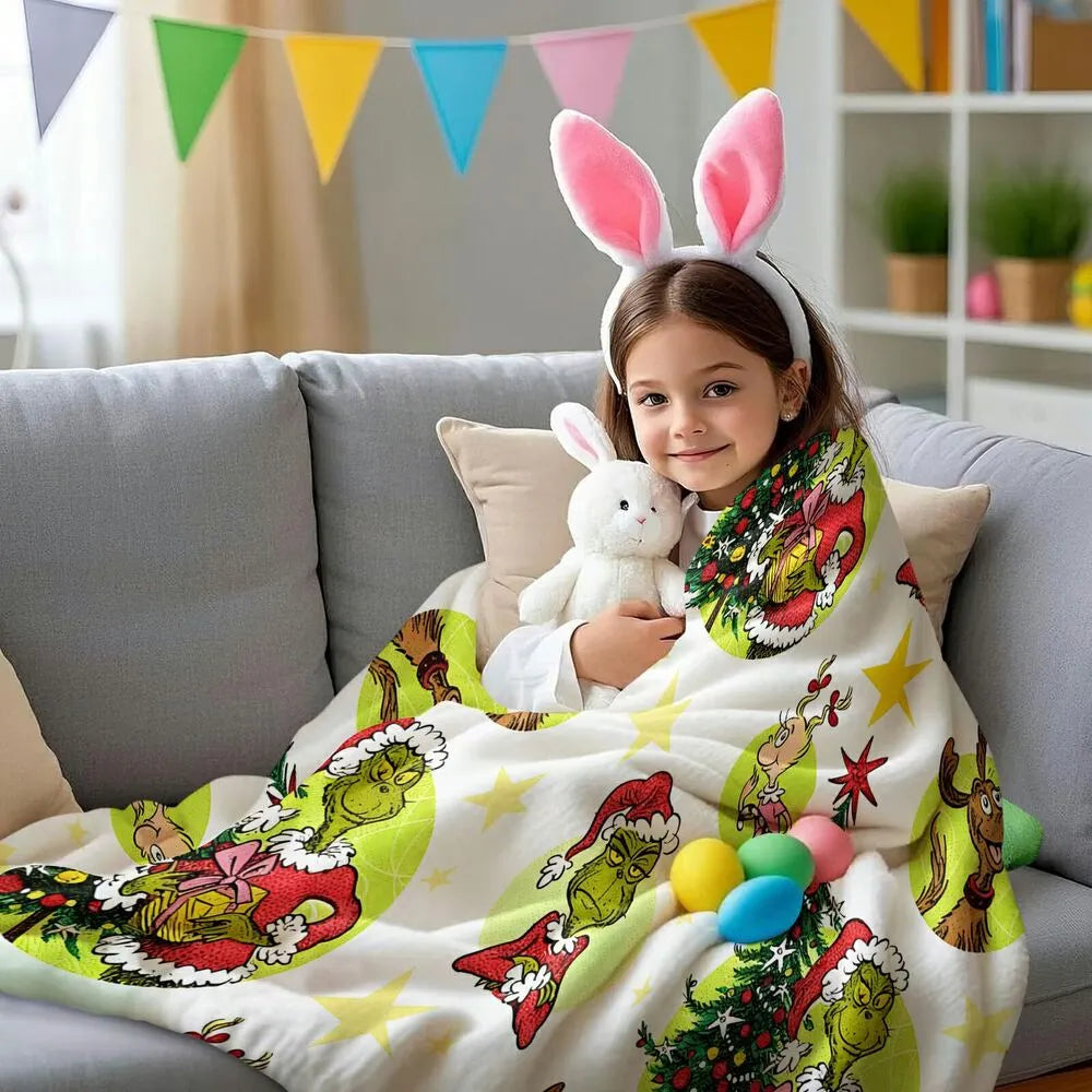 Festive Grinch Characters Collage White Pattern Multipurpose Throw Blanket