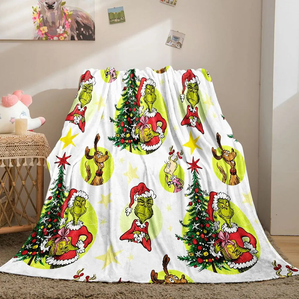 Festive Grinch Characters Collage White Pattern Multipurpose Throw Blanket