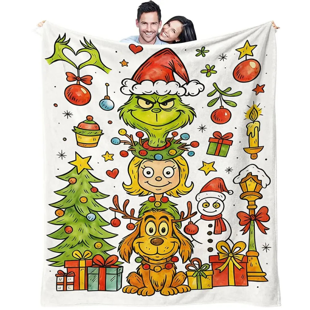 Festive Grinch Characters Stack Christmas White Pattern Multipurpose Throw Blanket
