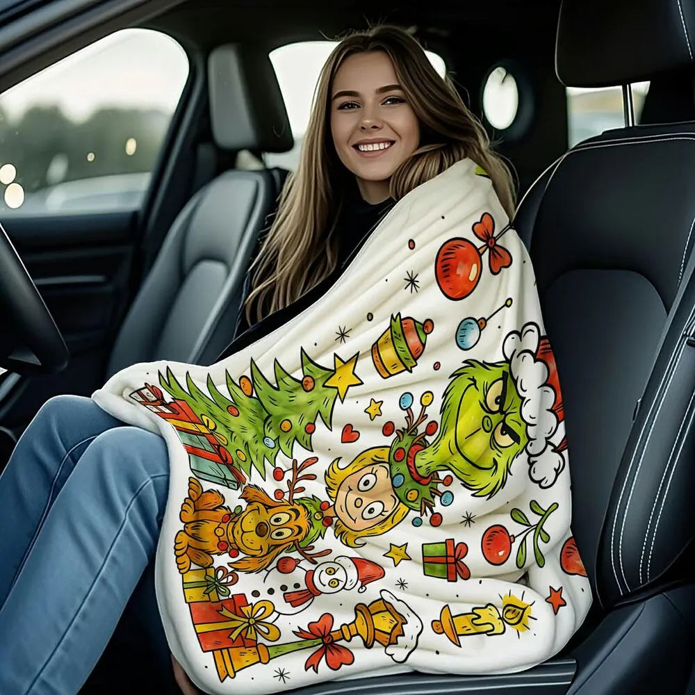 Festive Grinch Characters Stack Christmas White Pattern Multipurpose Throw Blanket