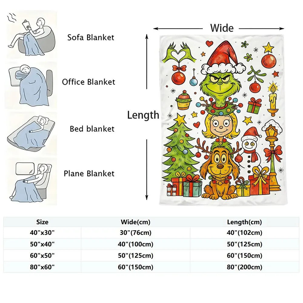 Festive Grinch Characters Stack Christmas White Pattern Multipurpose Throw Blanket