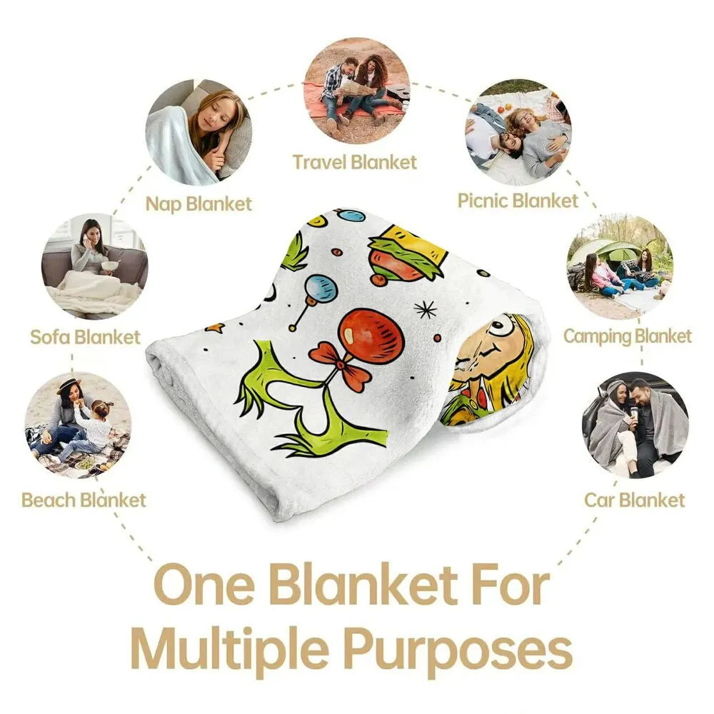 Festive Grinch Characters Stack Christmas White Pattern Multipurpose Throw Blanket