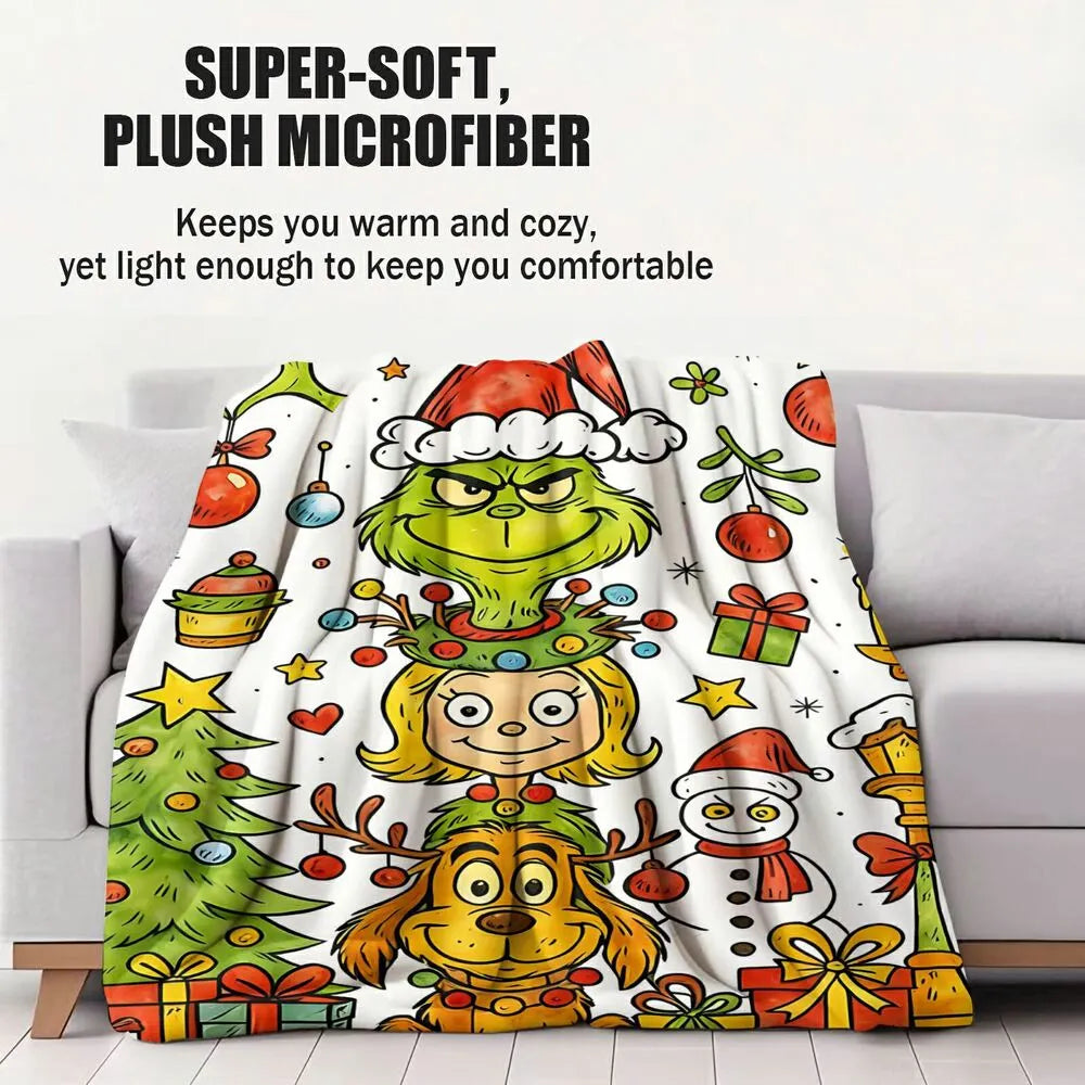 Festive Grinch Characters Stack Christmas White Pattern Multipurpose Throw Blanket