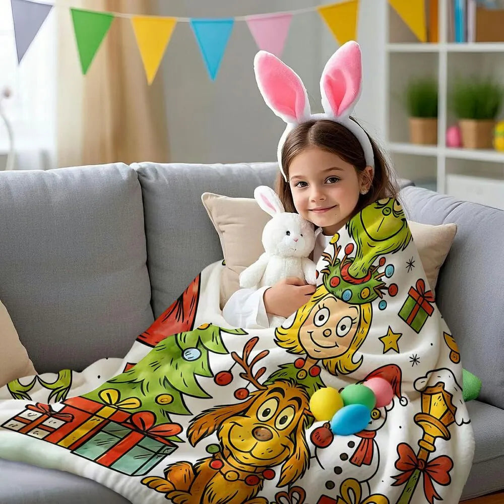 Festive Grinch Characters Stack Christmas White Pattern Multipurpose Throw Blanket
