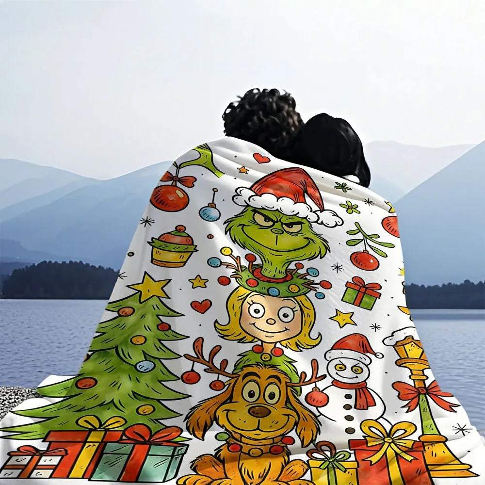 Festive Grinch Characters Stack Christmas White Pattern Multipurpose Throw Blanket