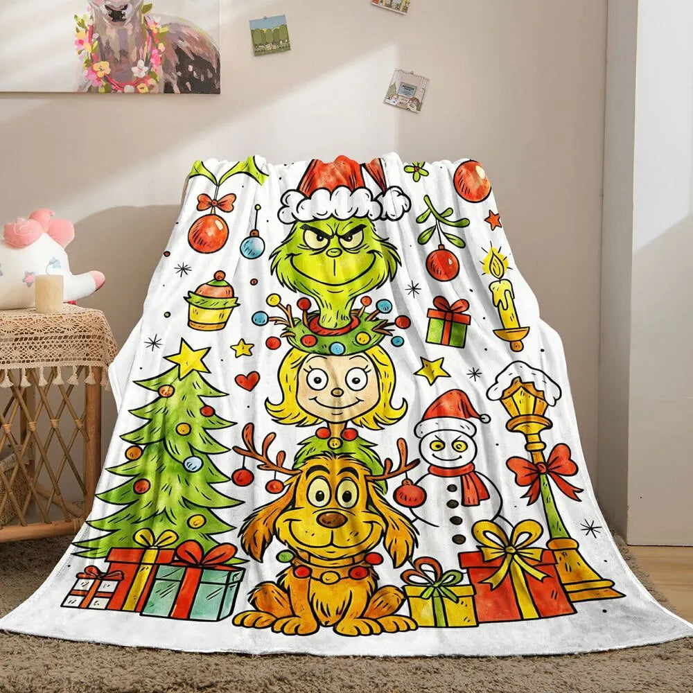 Festive Grinch Characters Stack Christmas White Pattern Multipurpose Throw Blanket