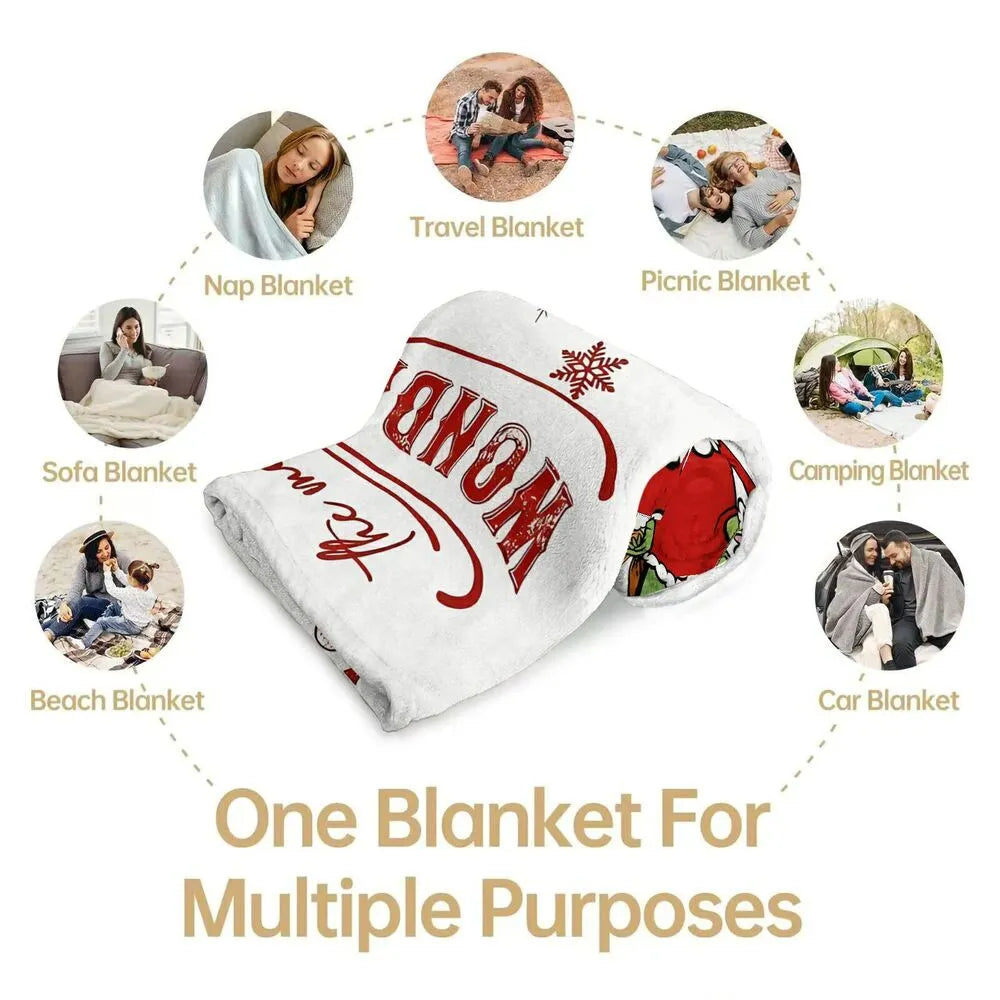 Festive Grinch Characters Wonderful Time Of The Year White Pattern Multipurpose Throw Blanket