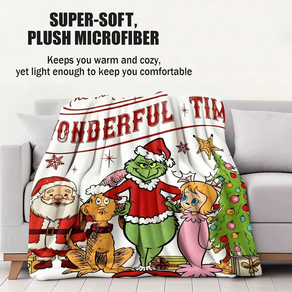 Festive Grinch Characters Wonderful Time Of The Year White Pattern Multipurpose Throw Blanket