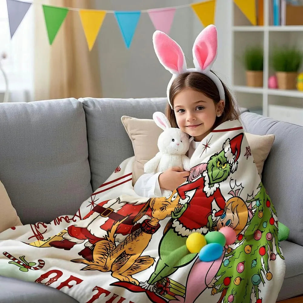 Festive Grinch Characters Wonderful Time Of The Year White Pattern Multipurpose Throw Blanket