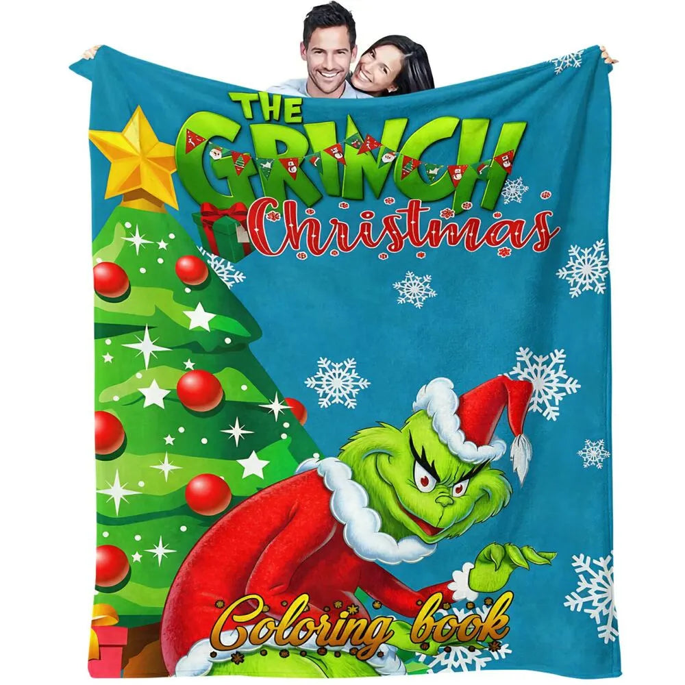 Festive Grinch Christmas Coloring Book Blue Pattern Multipurpose Throw Blanket