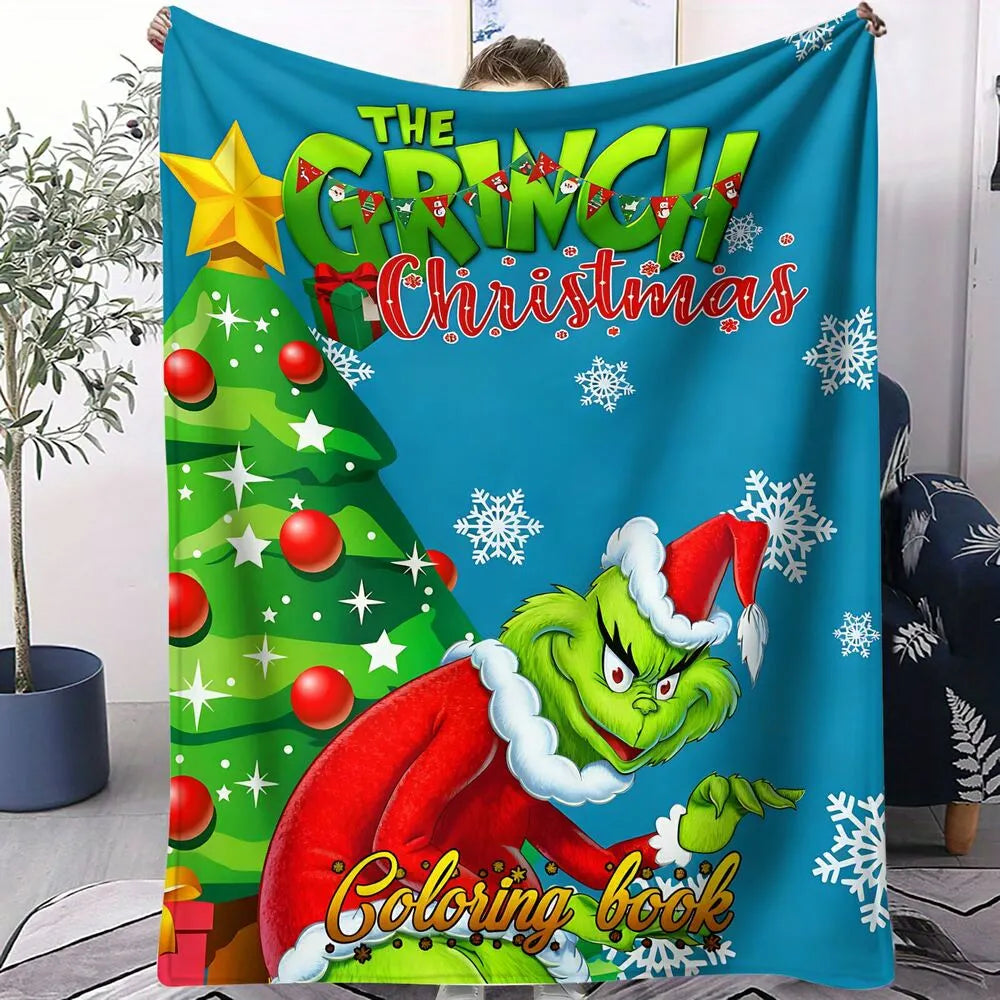 Festive Grinch Christmas Coloring Book Blue Pattern Multipurpose Throw Blanket