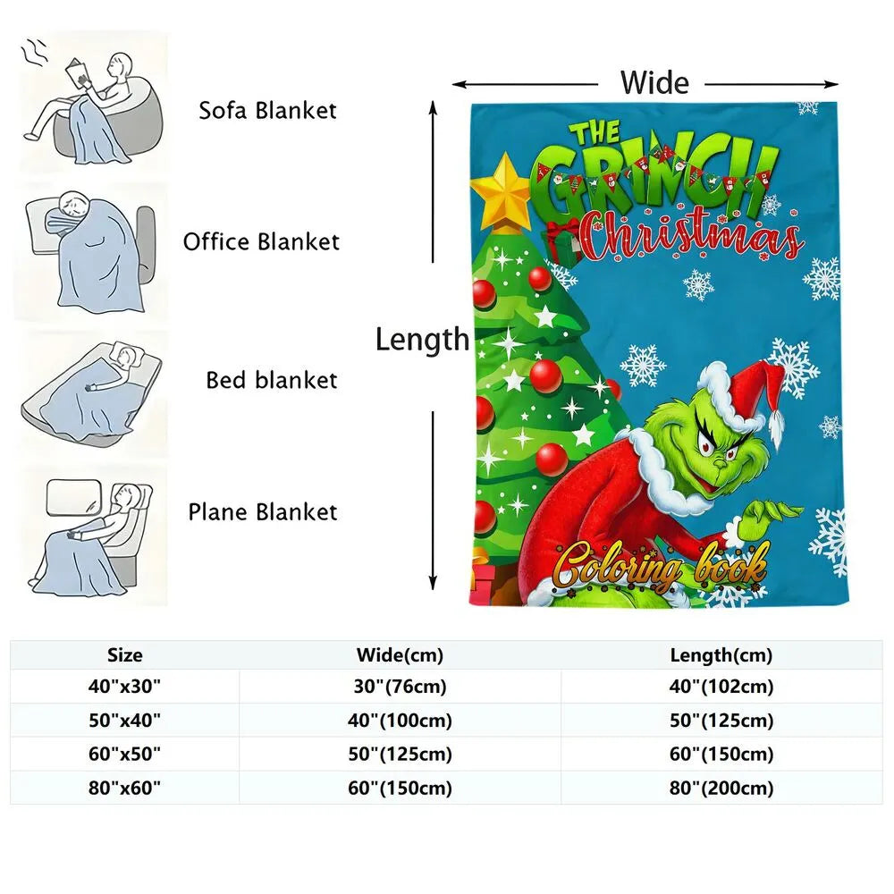 Festive Grinch Christmas Coloring Book Blue Pattern Multipurpose Throw Blanket