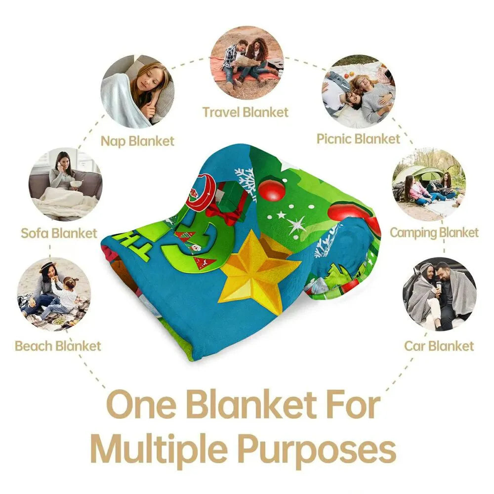 Festive Grinch Christmas Coloring Book Blue Pattern Multipurpose Throw Blanket