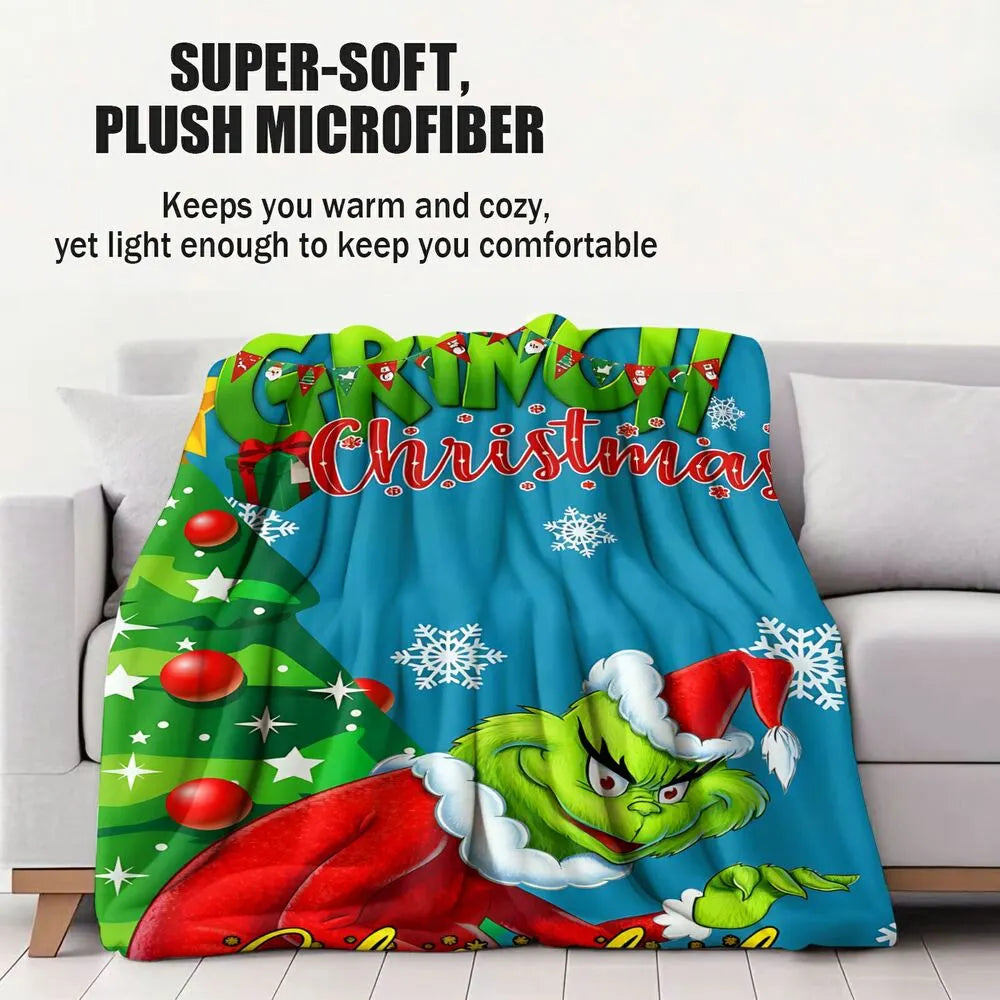 Festive Grinch Christmas Coloring Book Blue Pattern Multipurpose Throw Blanket