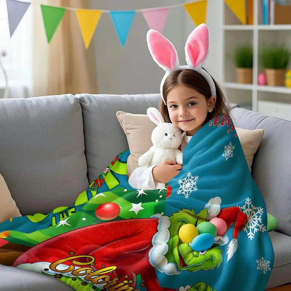 Festive Grinch Christmas Coloring Book Blue Pattern Multipurpose Throw Blanket