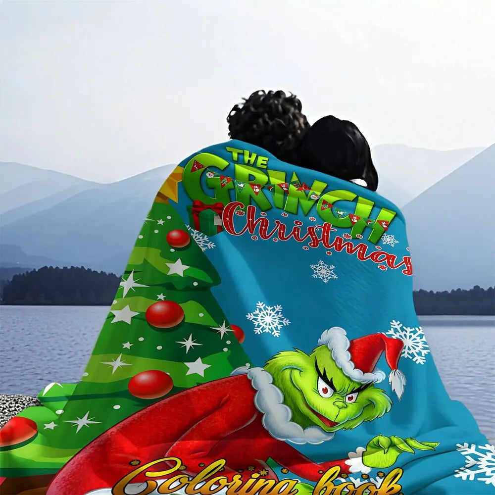 Festive Grinch Christmas Coloring Book Blue Pattern Multipurpose Throw Blanket