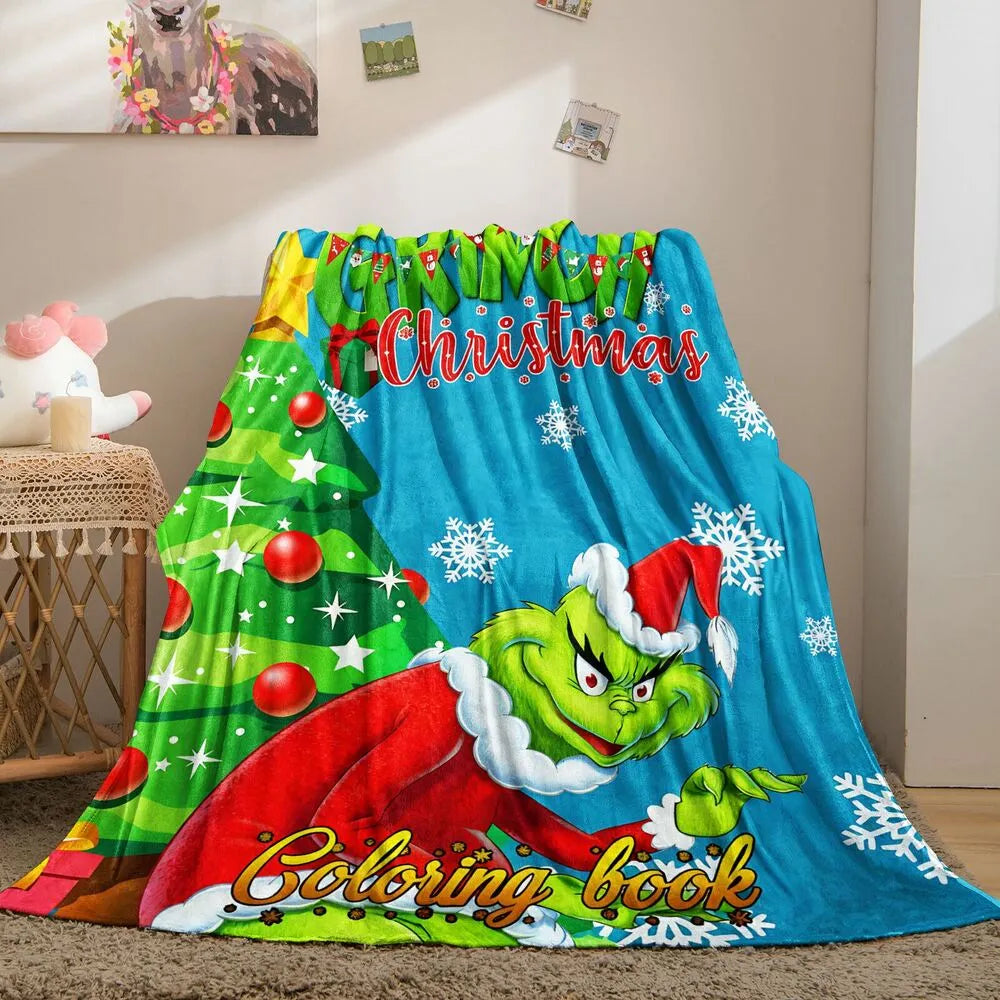 Festive Grinch Christmas Coloring Book Blue Pattern Multipurpose Throw Blanket