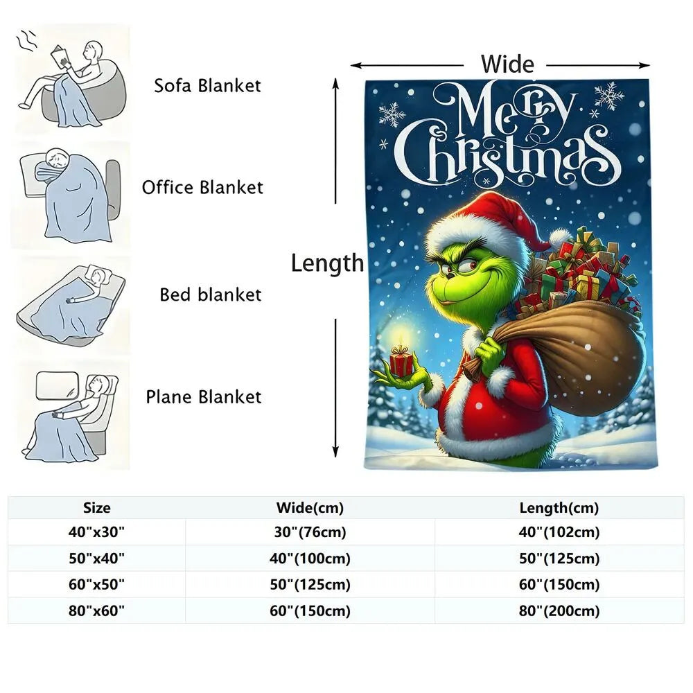 Festive Grinch Christmas Gift Bag Blue Pattern Multipurpose Throw Blanket