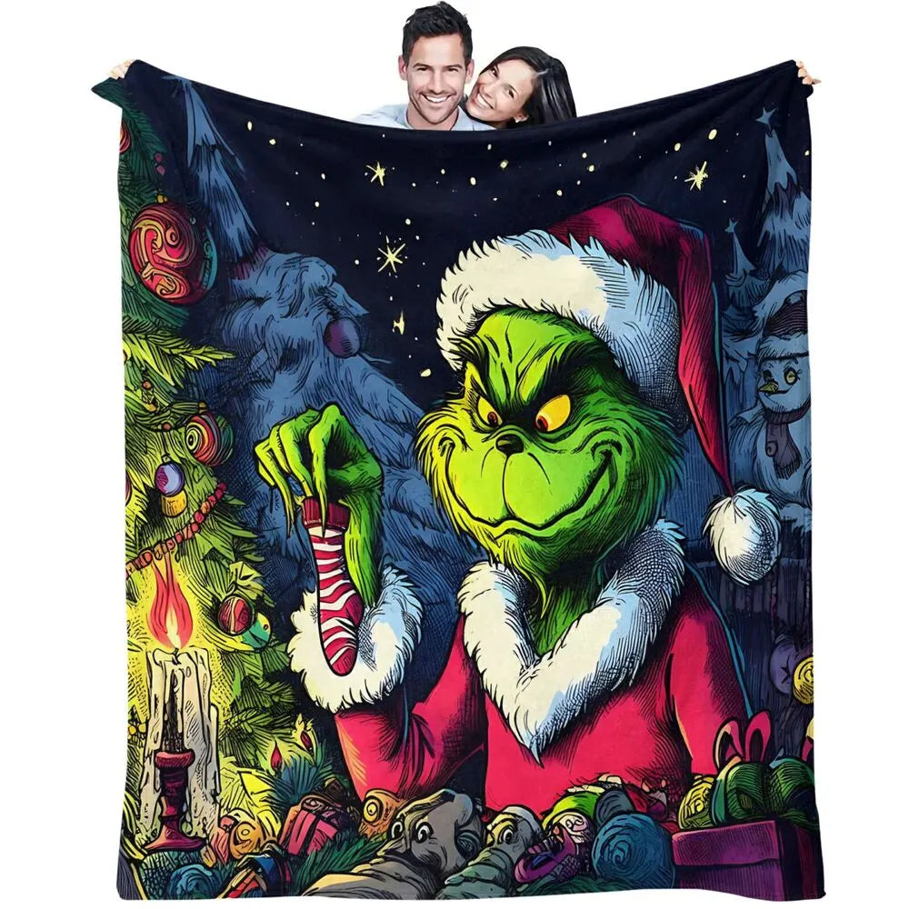 Festive Grinch Christmas Heist Art Dark Pattern Multipurpose Throw Blanket