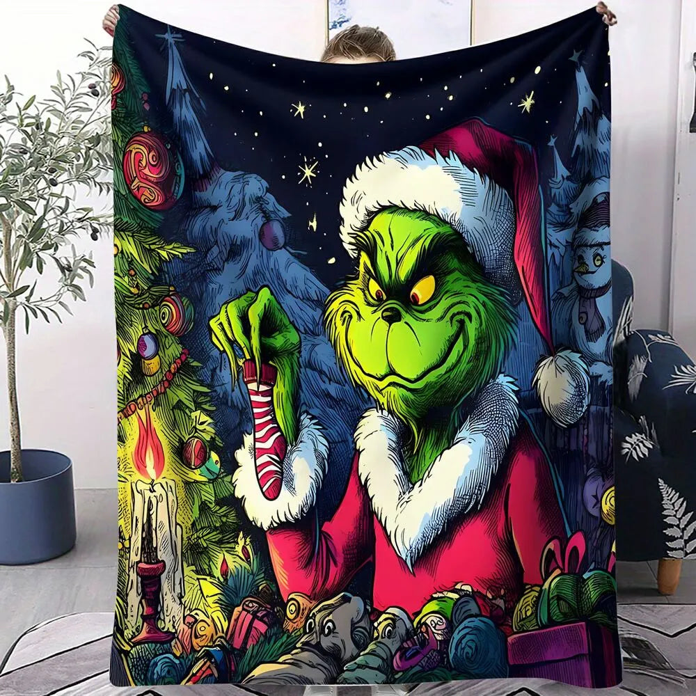 Festive Grinch Christmas Heist Art Dark Pattern Multipurpose Throw Blanket