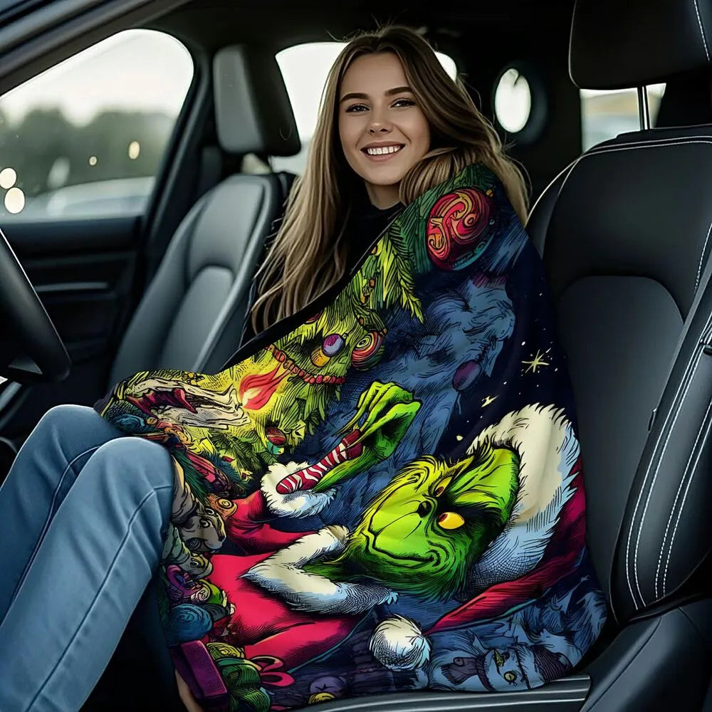 Festive Grinch Christmas Heist Art Dark Pattern Multipurpose Throw Blanket