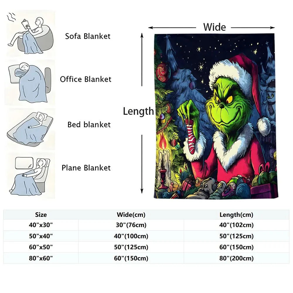 Festive Grinch Christmas Heist Art Dark Pattern Multipurpose Throw Blanket