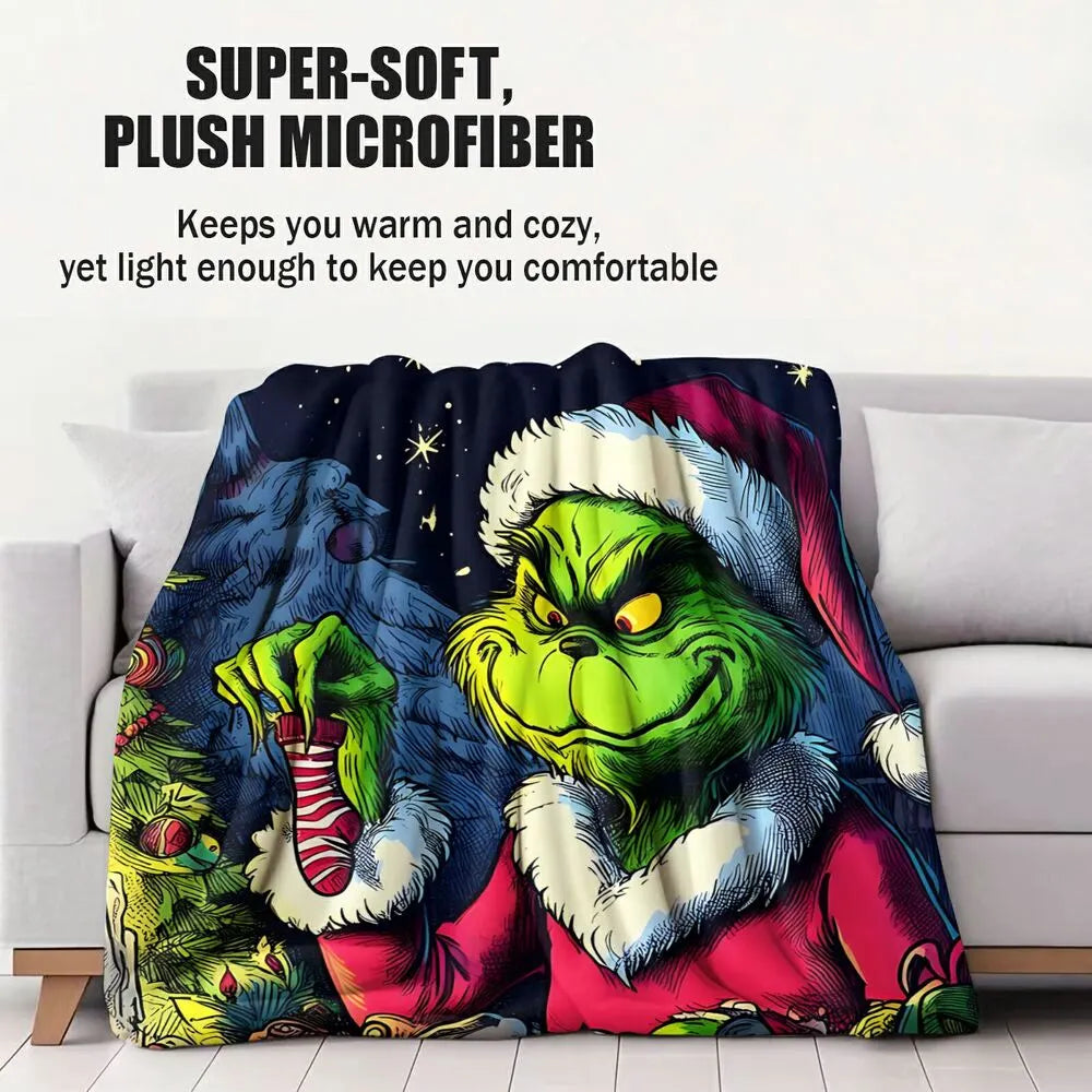 Festive Grinch Christmas Heist Art Dark Pattern Multipurpose Throw Blanket