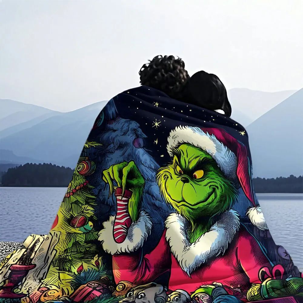 Festive Grinch Christmas Heist Art Dark Pattern Multipurpose Throw Blanket