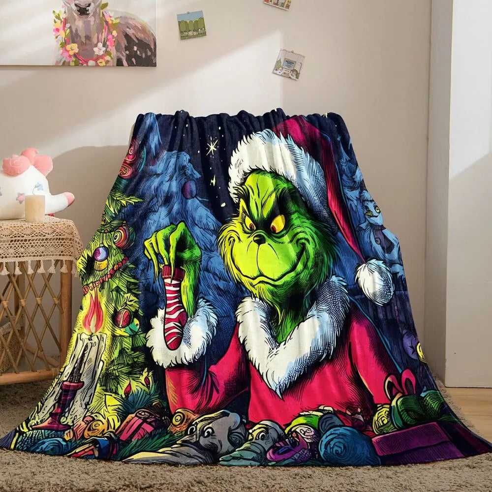 Festive Grinch Christmas Heist Art Dark Pattern Multipurpose Throw Blanket