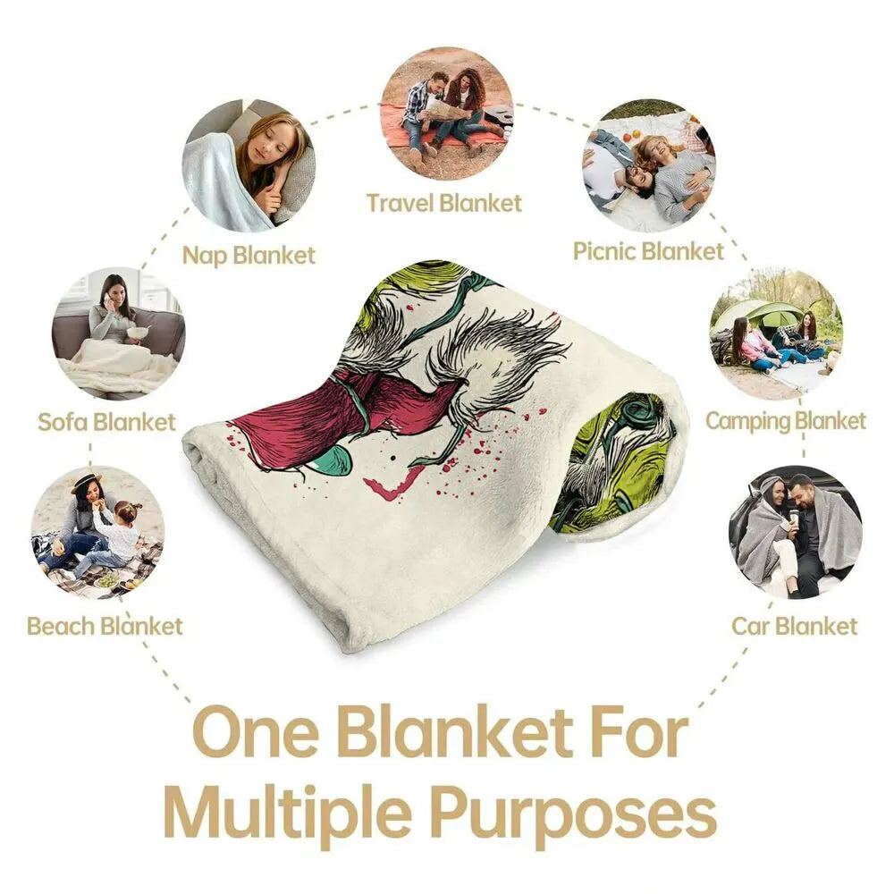 Festive Grinch Christmas Lights Art White Pattern Multipurpose Throw Blanket