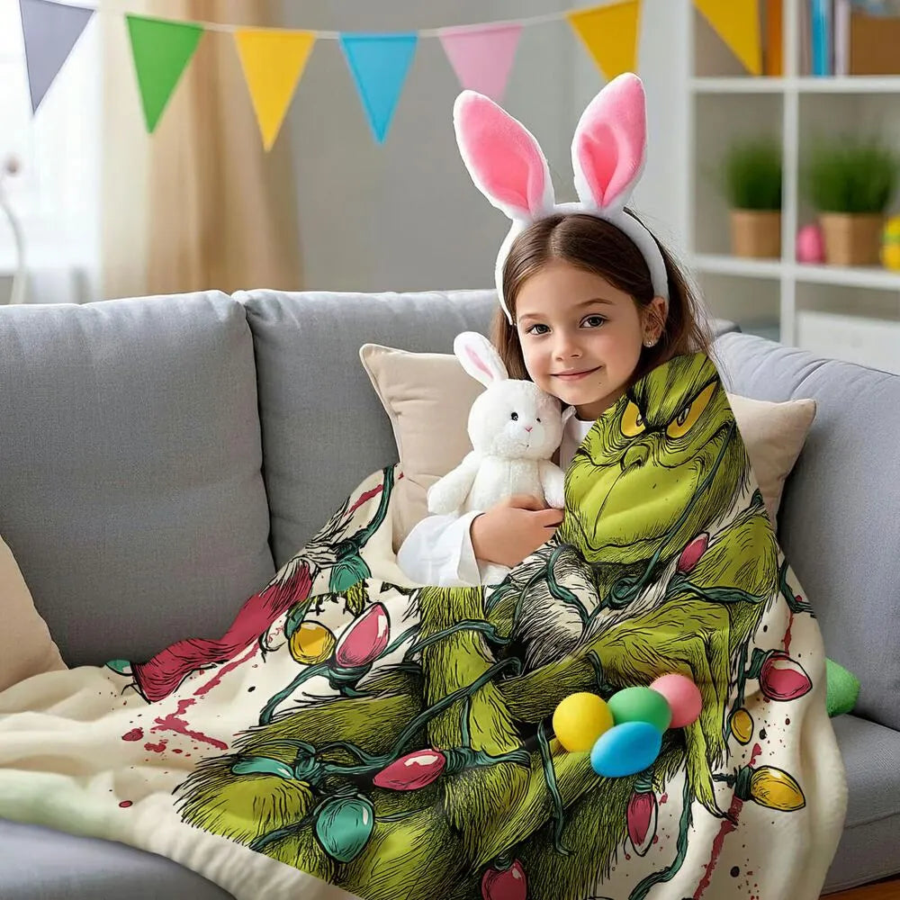 Festive Grinch Christmas Lights Art White Pattern Multipurpose Throw Blanket