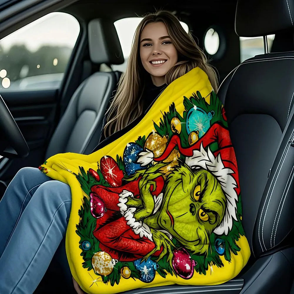 Festive Grinch Christmas Ornaments Yellow Pattern Multipurpose Throw Blanket