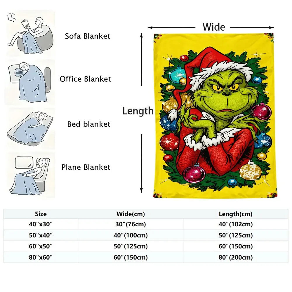 Festive Grinch Christmas Ornaments Yellow Pattern Multipurpose Throw Blanket