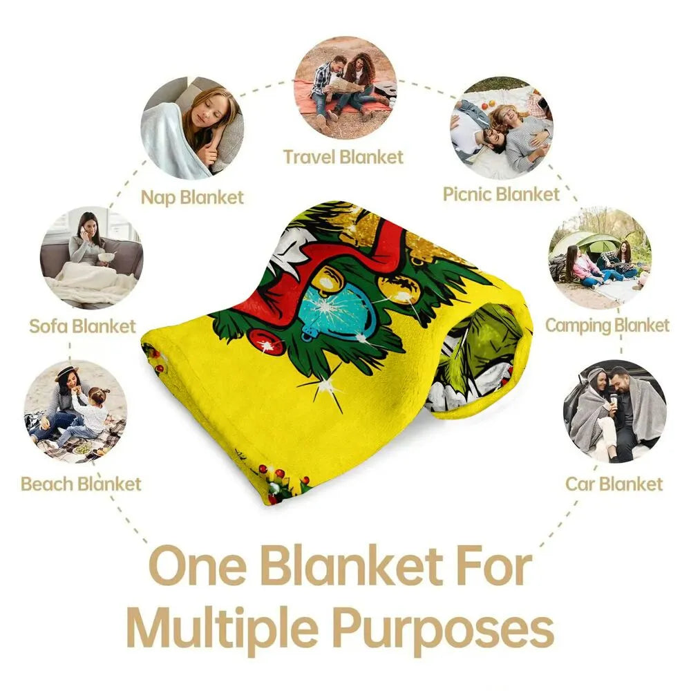Festive Grinch Christmas Ornaments Yellow Pattern Multipurpose Throw Blanket