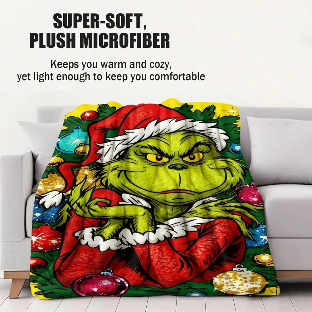 Festive Grinch Christmas Ornaments Yellow Pattern Multipurpose Throw Blanket