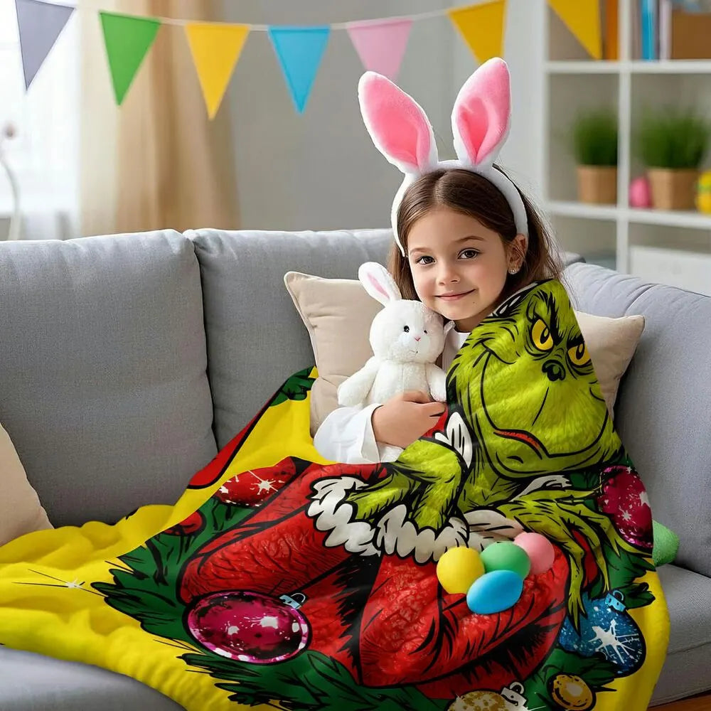 Festive Grinch Christmas Ornaments Yellow Pattern Multipurpose Throw Blanket