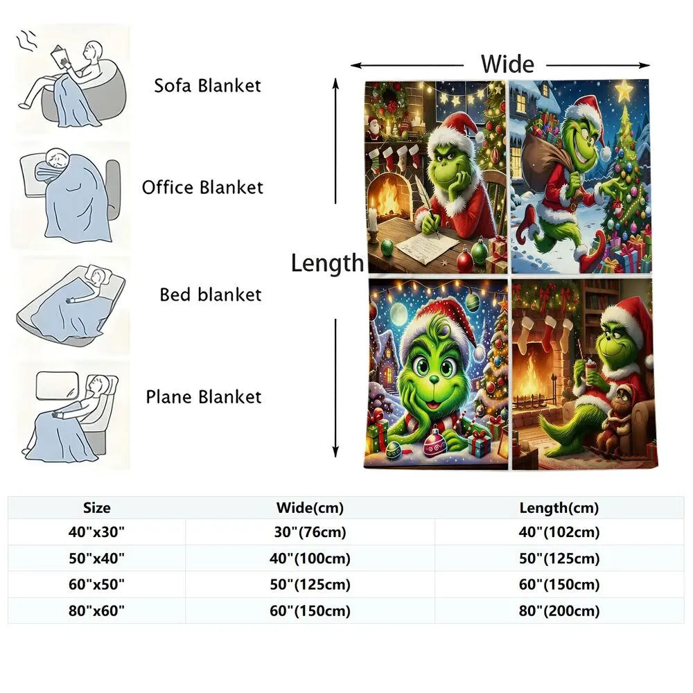 Festive Grinch Christmas Scenes Collage Pattern Multipurpose Throw Blanket