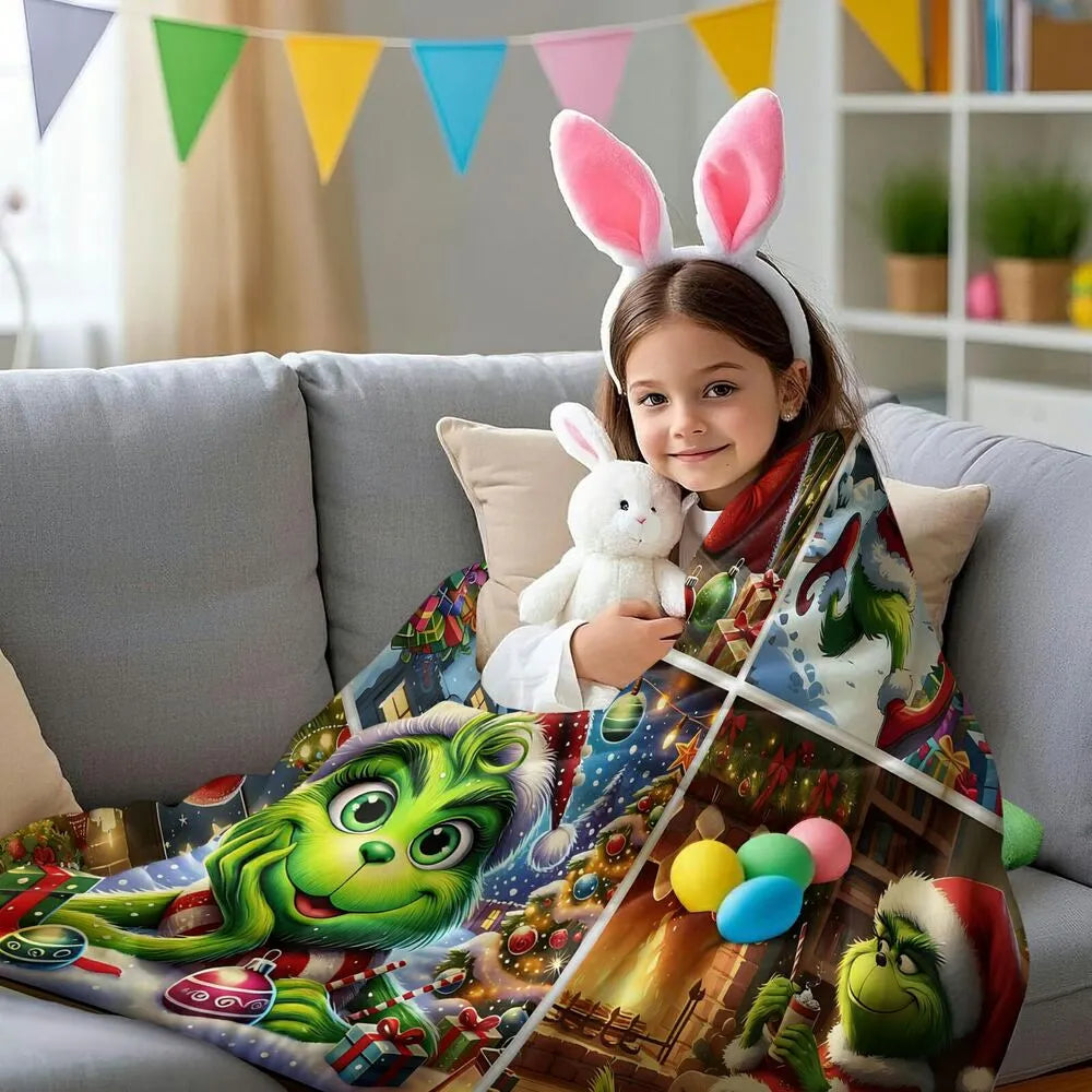 Festive Grinch Christmas Scenes Collage Pattern Multipurpose Throw Blanket