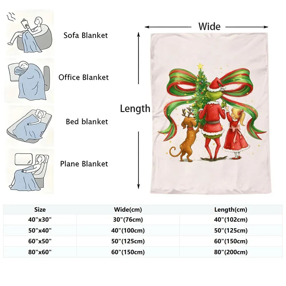 Festive Grinch Christmas Tree Decorating White Pattern Multipurpose Throw Blanket