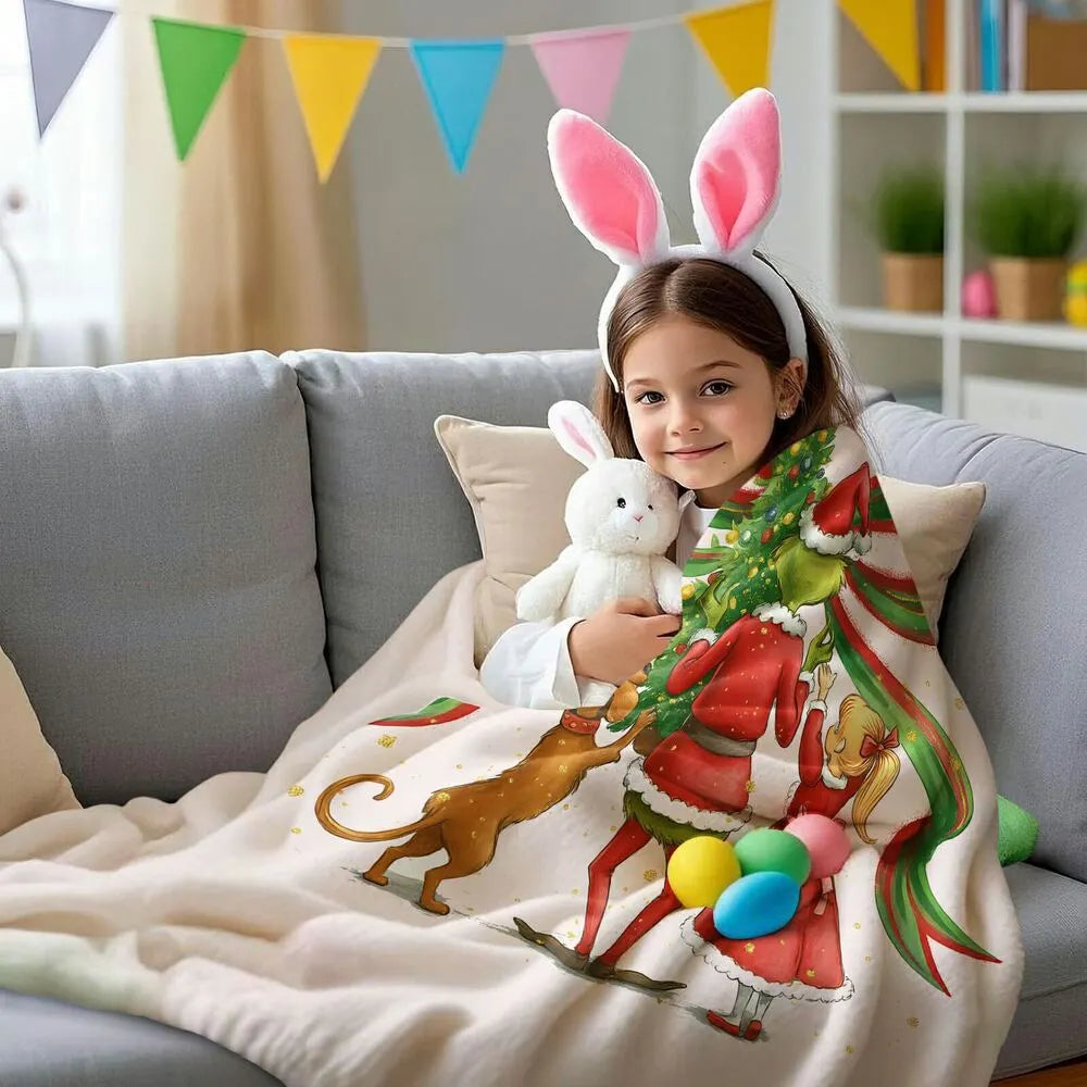 Festive Grinch Christmas Tree Decorating White Pattern Multipurpose Throw Blanket