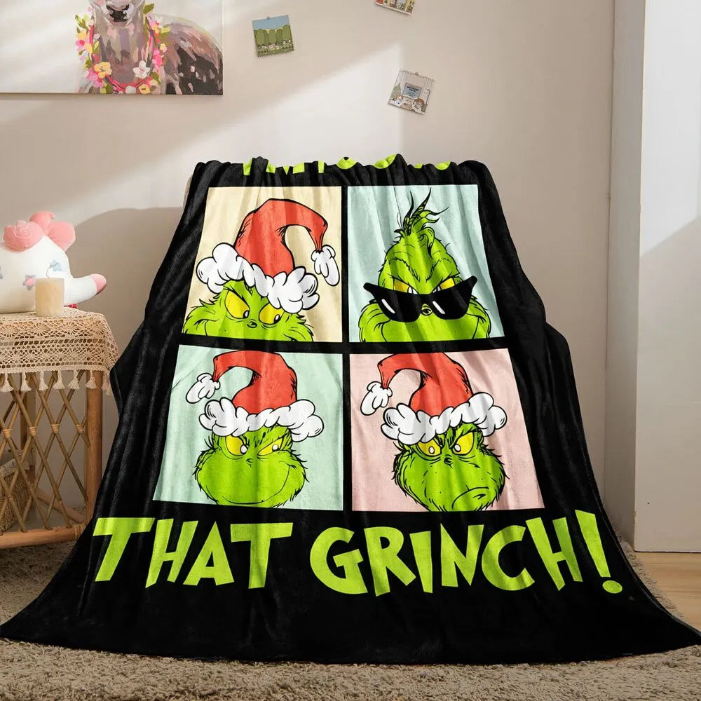 Festive Grinch Comic Panels That Grinch Black Pattern Multipurpose Throw Blanket