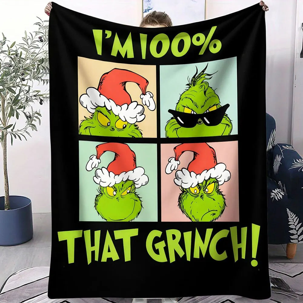 Festive Grinch Comic Panels That Grinch Black Pattern Multipurpose Throw Blanket