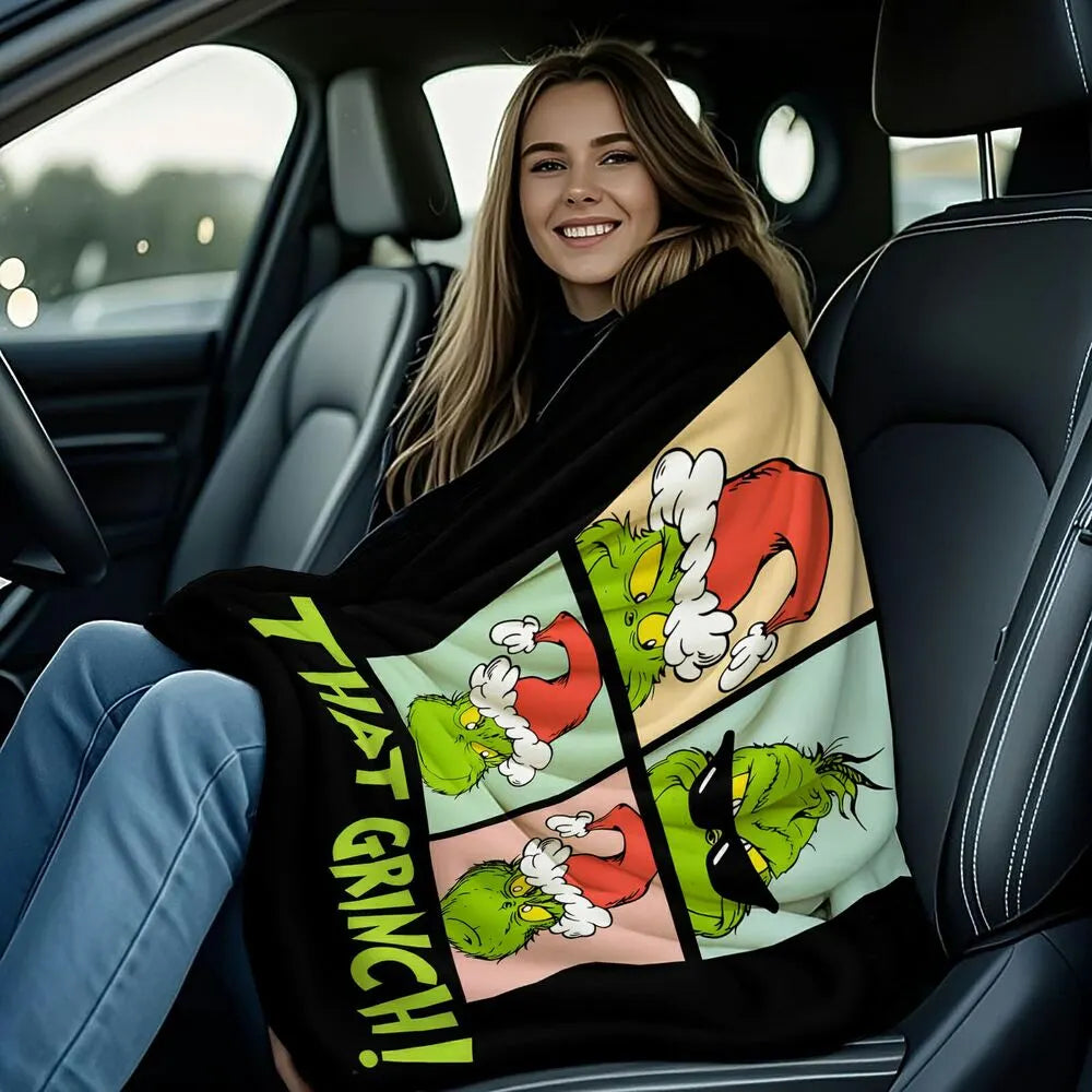 Festive Grinch Comic Panels That Grinch Black Pattern Multipurpose Throw Blanket