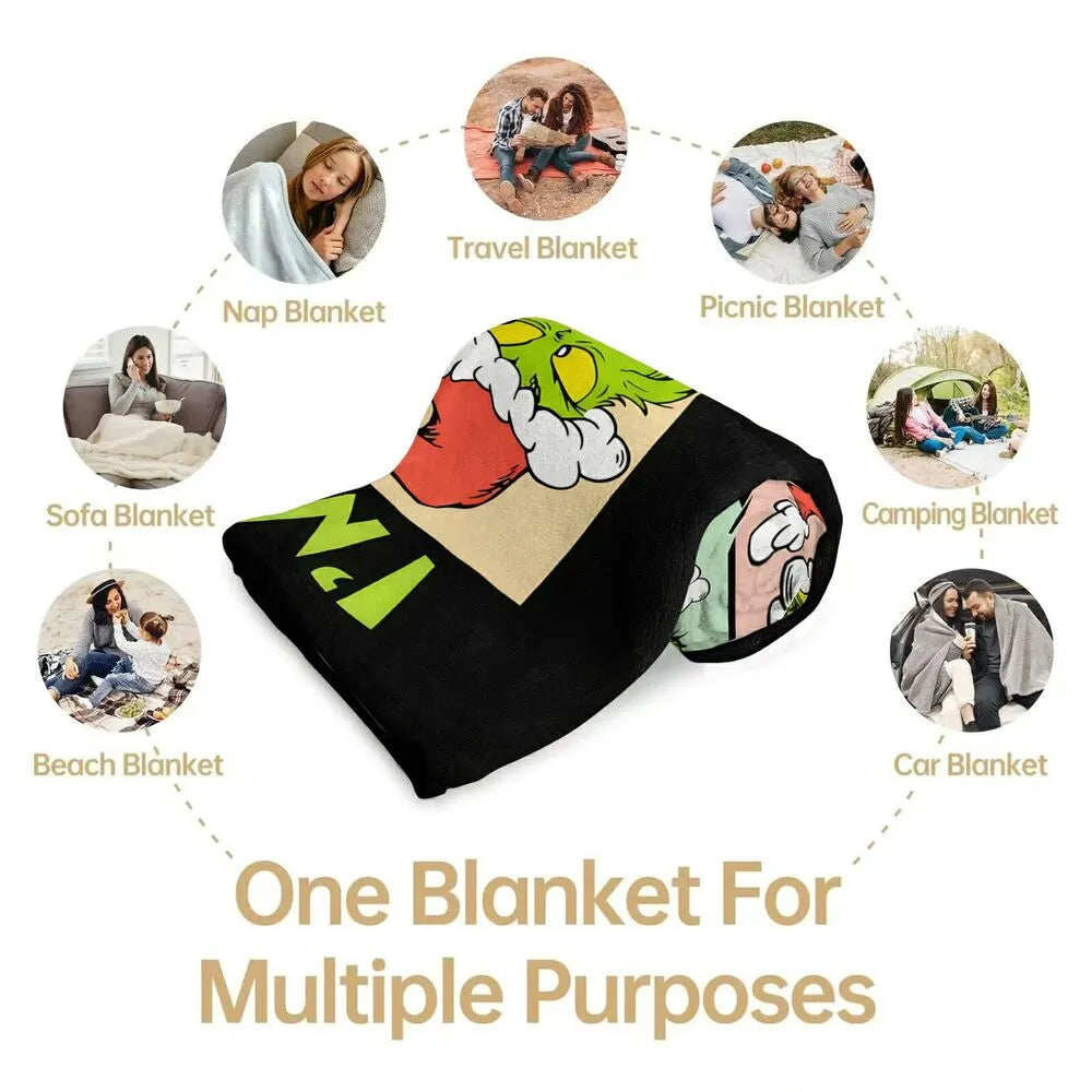 Festive Grinch Comic Panels That Grinch Black Pattern Multipurpose Throw Blanket