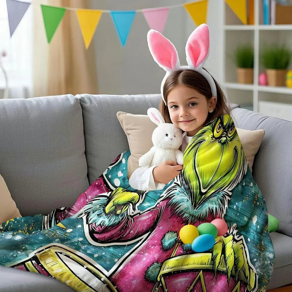 Festive Grinch Drummer Graffiti Art Blue Pattern Multipurpose Throw Blanket