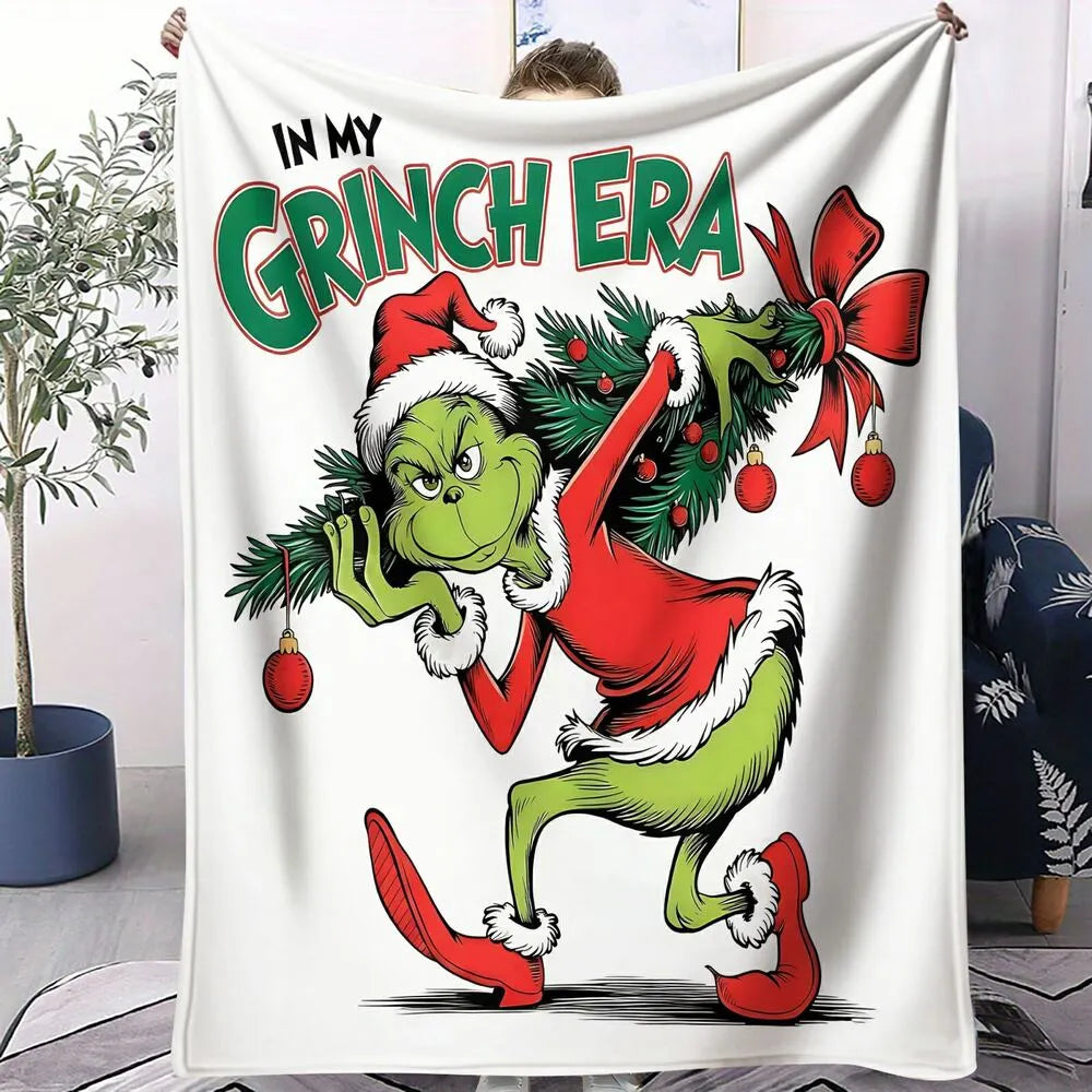 Festive Grinch Era Christmas Tree White Pattern Multipurpose Throw Blanket