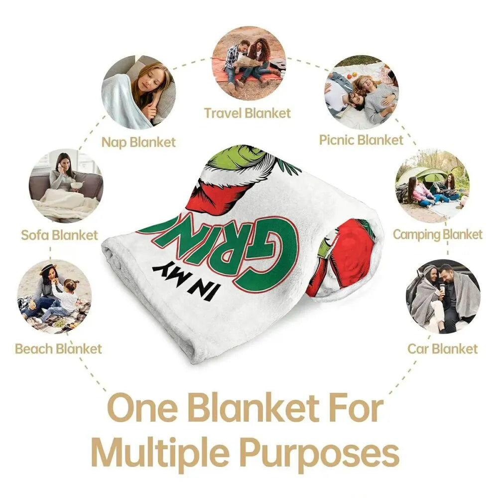 Festive Grinch Era Christmas Tree White Pattern Multipurpose Throw Blanket