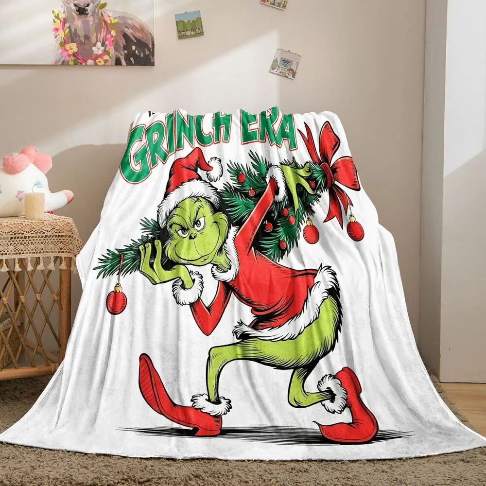 Festive Grinch Era Christmas Tree White Pattern Multipurpose Throw Blanket