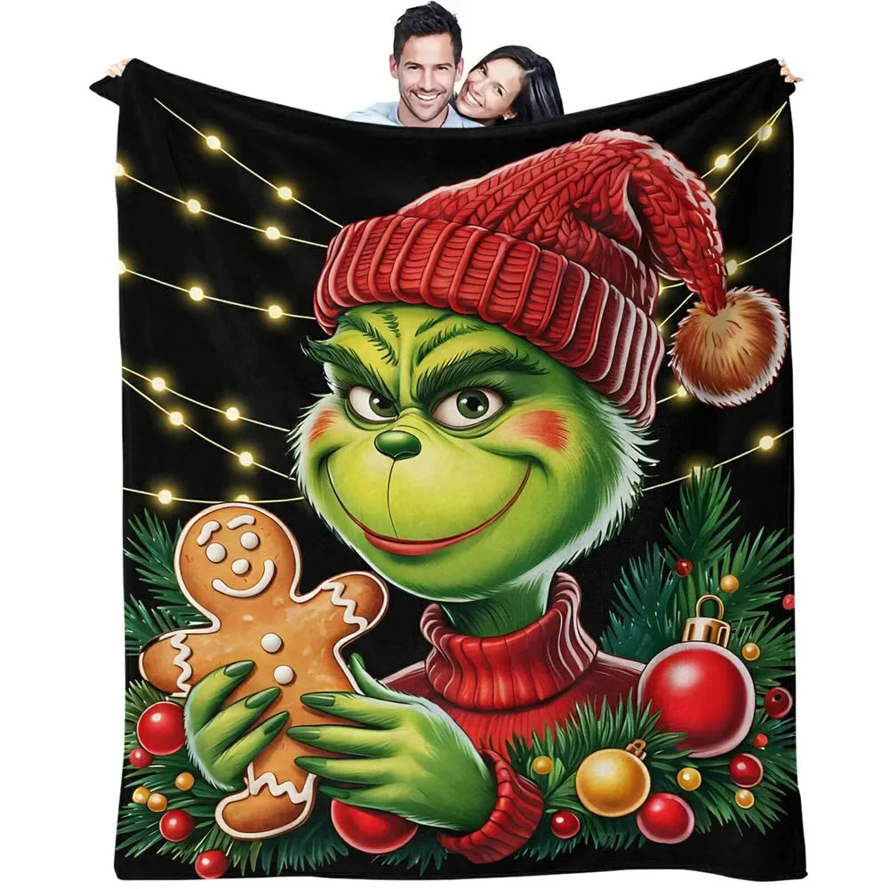 Festive Grinch Gingerbread Cookie Christmas Black Pattern Multipurpose Throw Blanket