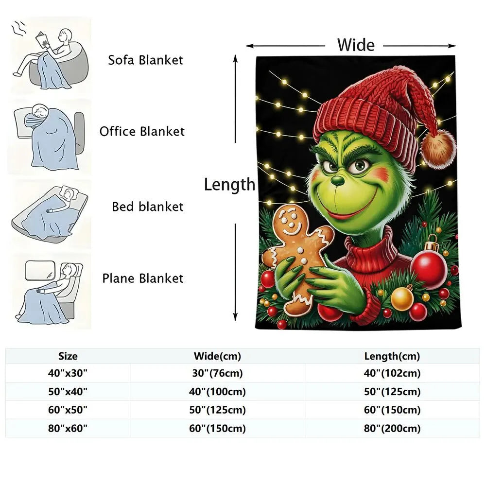 Festive Grinch Gingerbread Cookie Christmas Black Pattern Multipurpose Throw Blanket